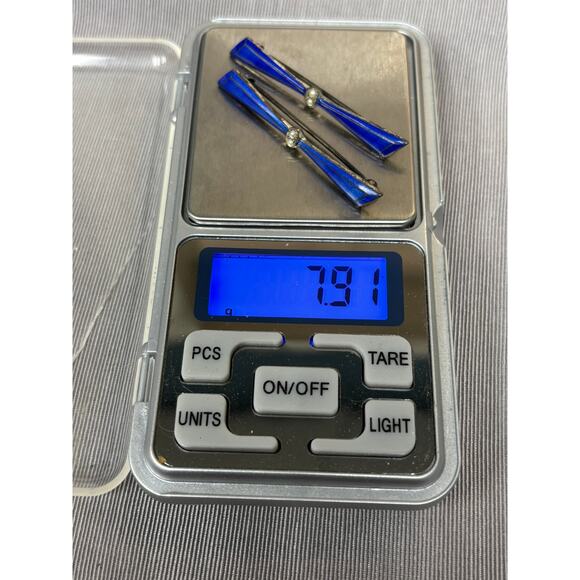 Vintage Sterling Silver Blue Enamel Seed Pearl Art Deco Bar Pins #56636 - Picture 9 of 11